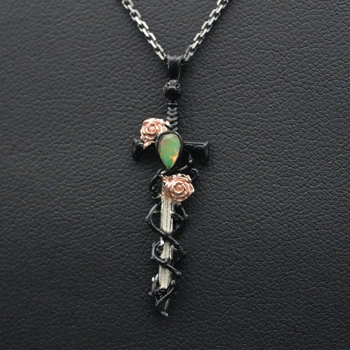 Petite Opal Holy Rose Sword Necklace