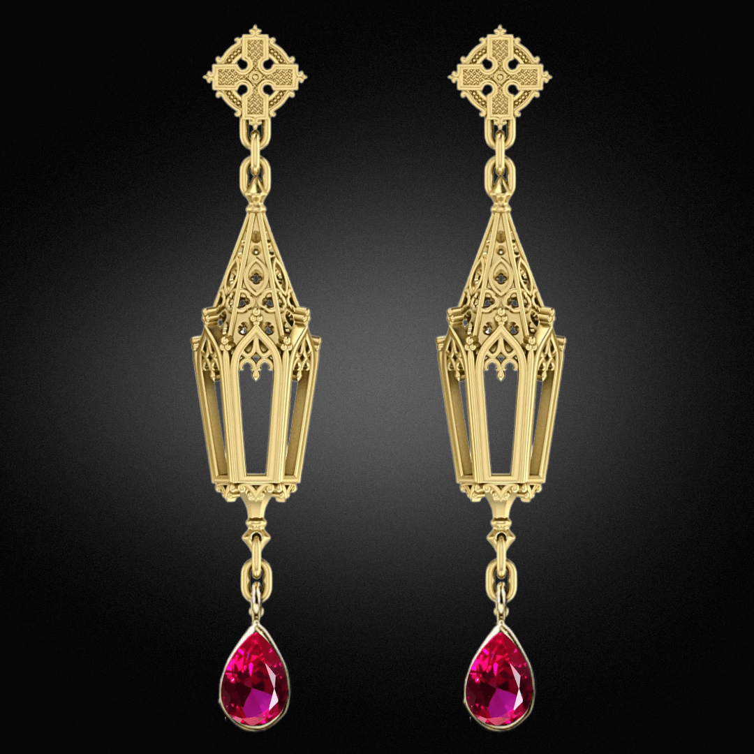 Garnet Gold Lantern Earrings
