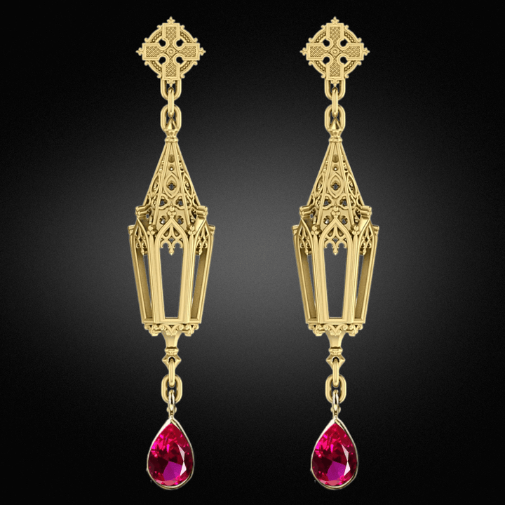 Garnet Gold Lantern Earrings