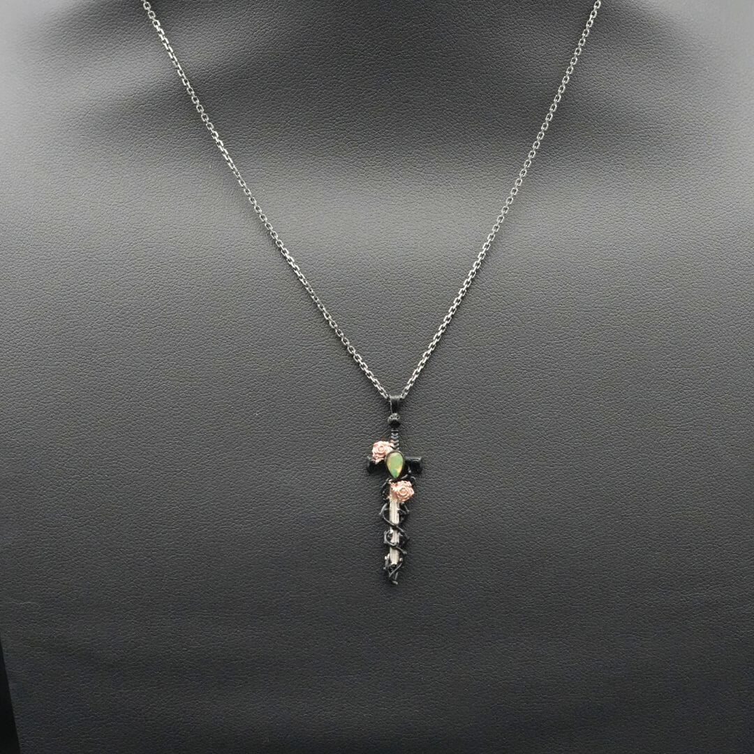 Petite Holy Rose Sword Necklace Silver