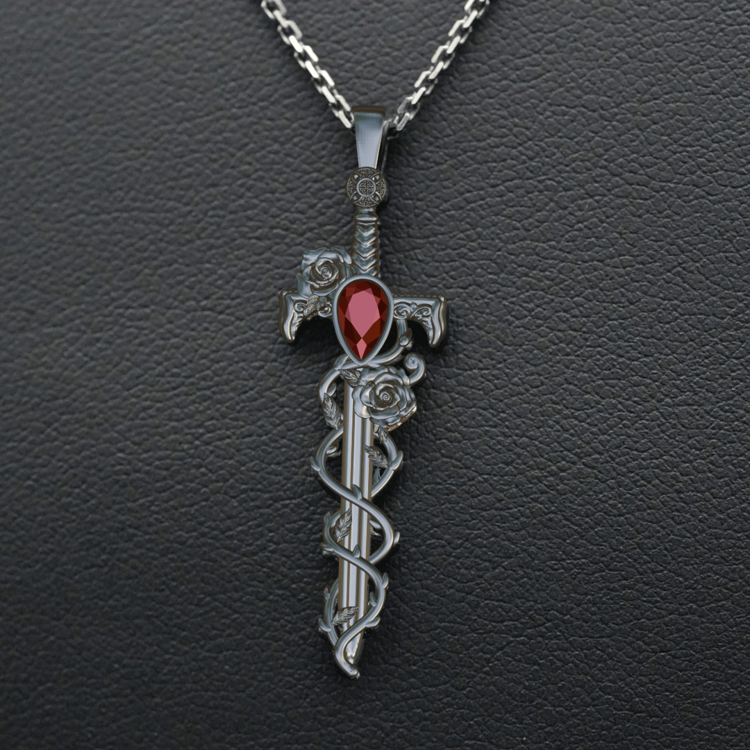 Petite Holy Rose Sword Necklace Silver