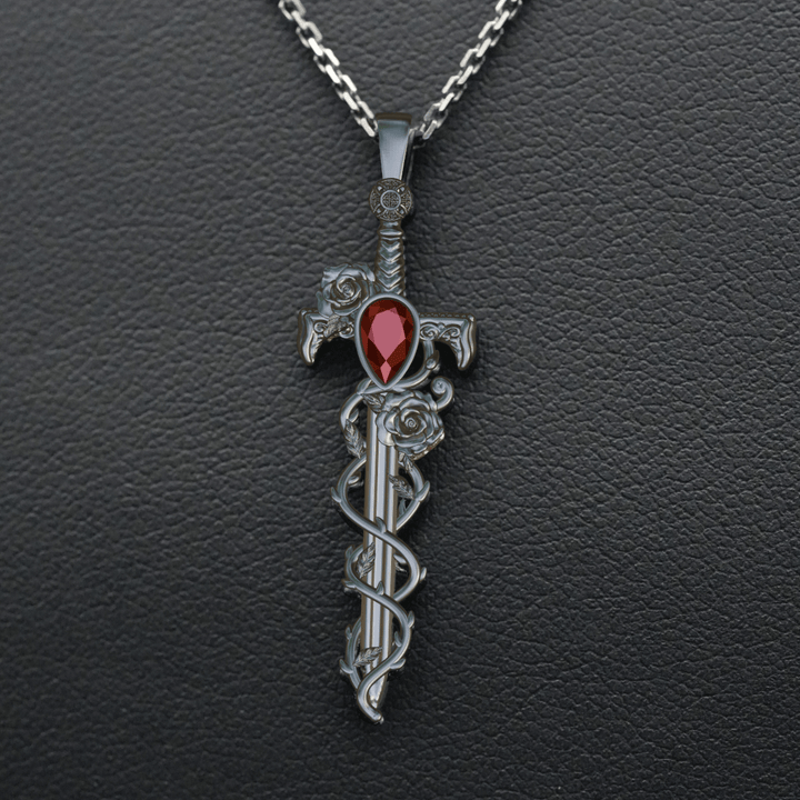 Petite Holy Rose Sword Necklace Silver