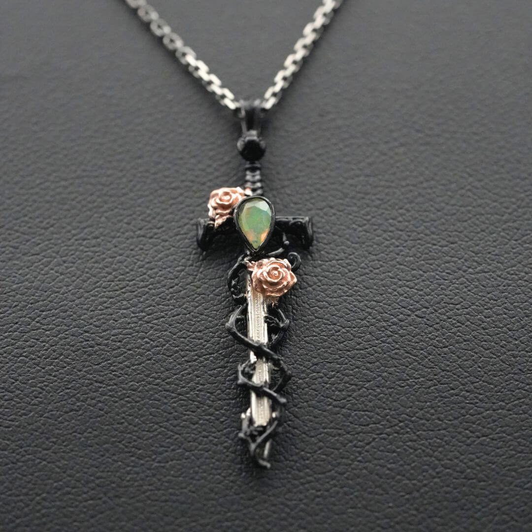 Petite Opal Holy Rose Sword Necklace