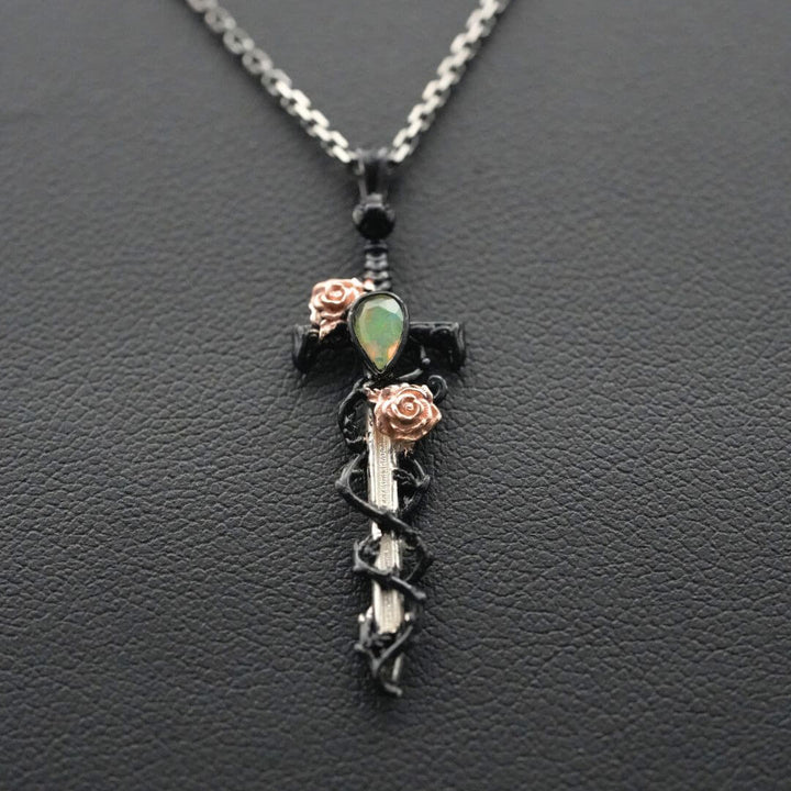 Petite Opal Holy Rose Sword Necklace