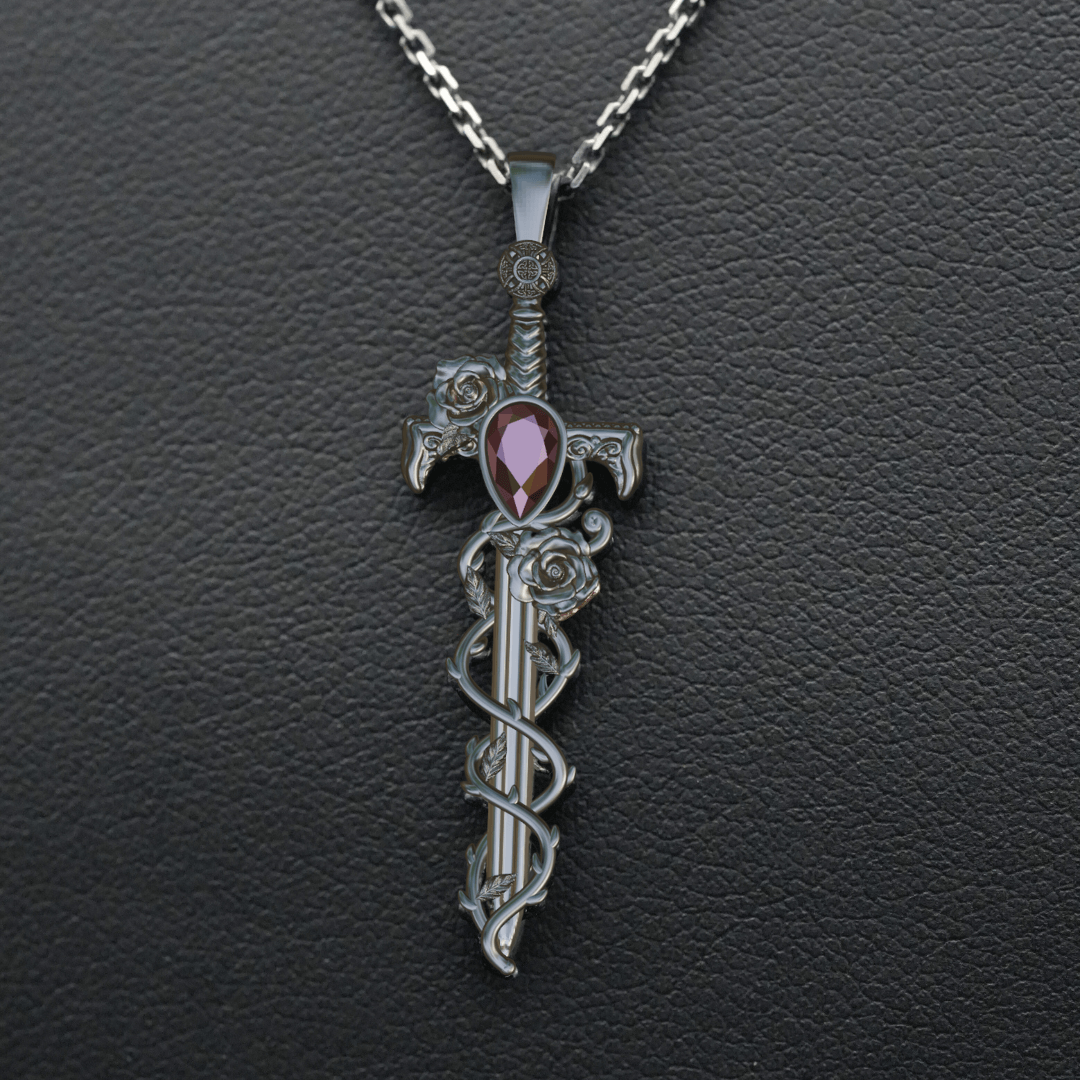 Petite Holy Rose Sword Necklace Silver