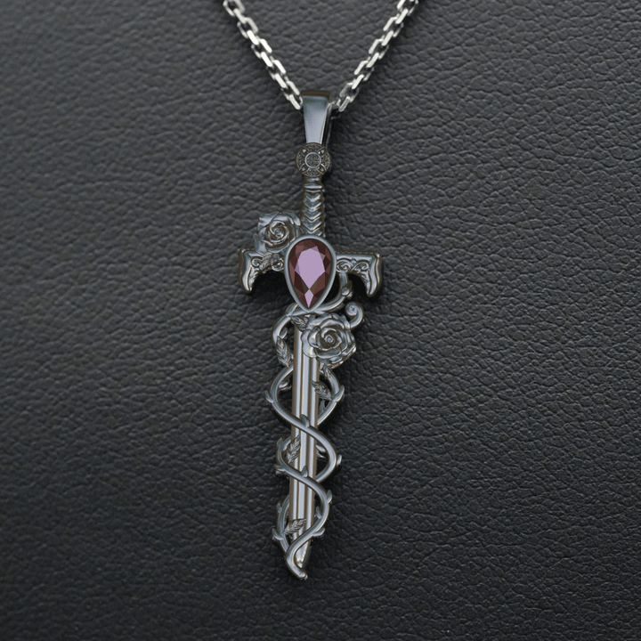 Petite Holy Rose Sword Necklace Silver