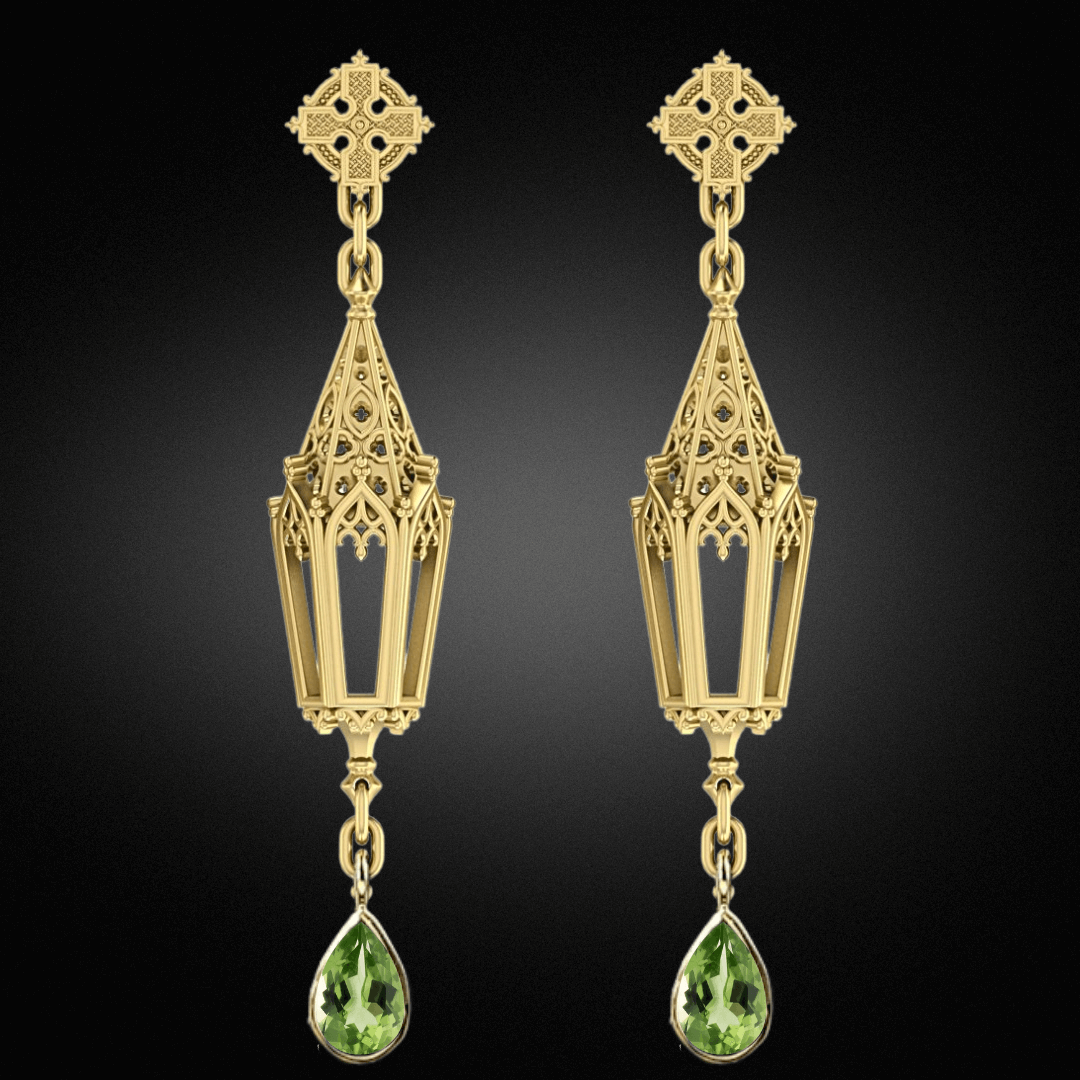 Peridot Gold Lantern Earrings