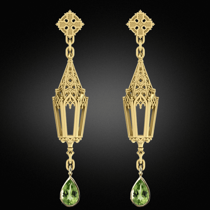 Peridot Gold Lantern Earrings