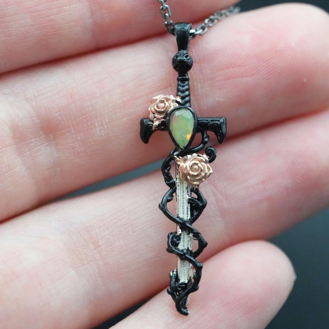 Petite Holy Rose Sword Necklace Silver