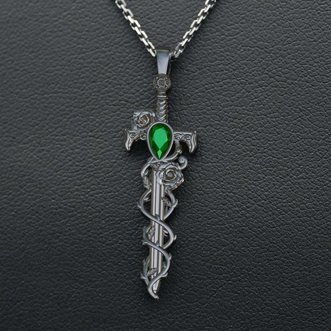 Petite Holy Rose Sword Necklace Silver