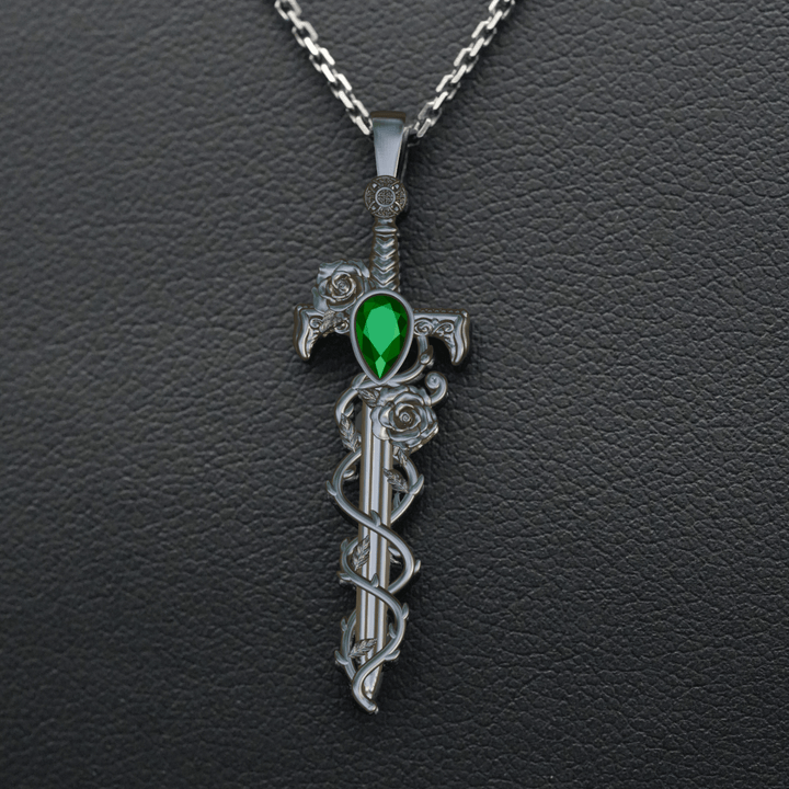Petite Holy Rose Sword Necklace Silver