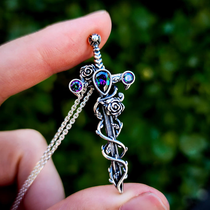 Silver Holy Rose Sword Alexandrite Necklace