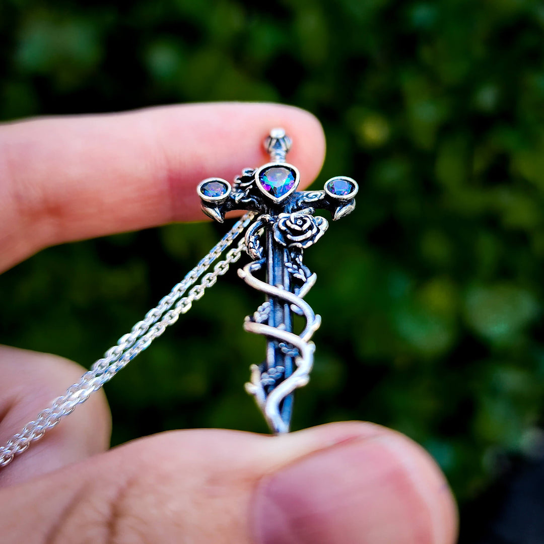 Silver Holy Rose Sword Alexandrite Necklace