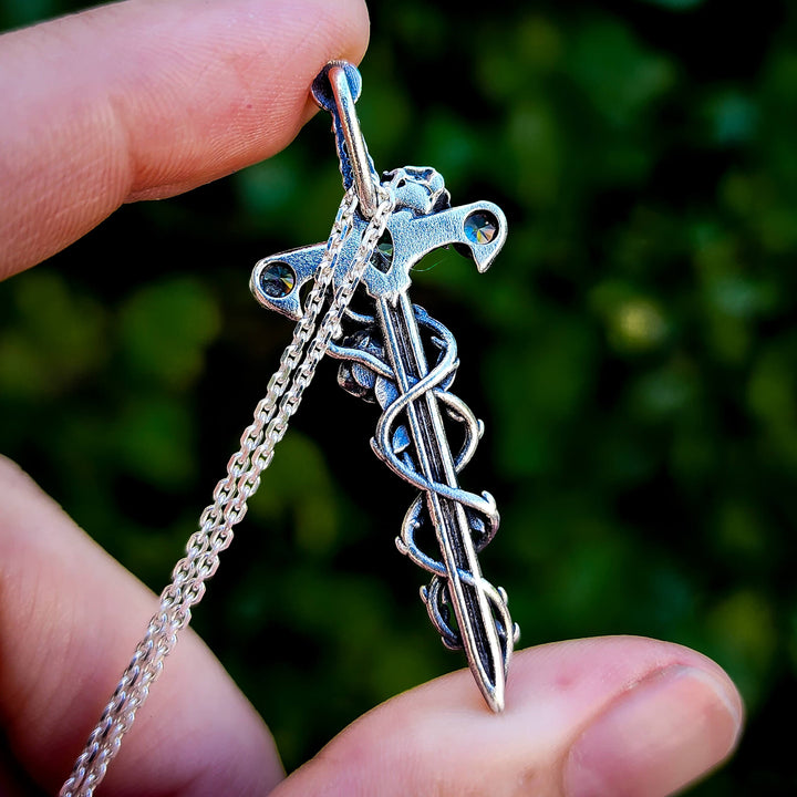 Silver Holy Rose Sword Alexandrite Necklace