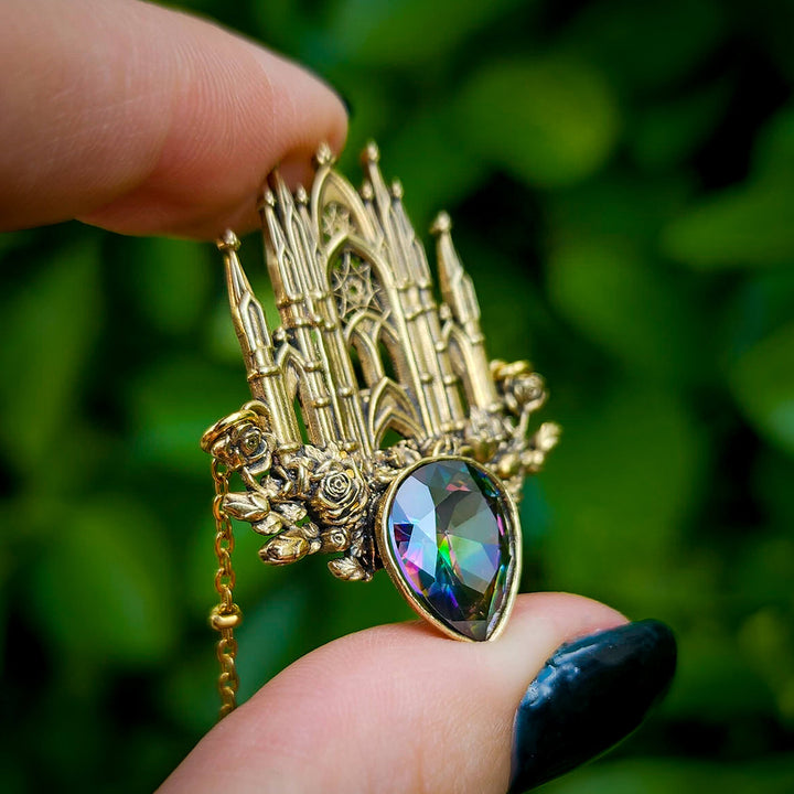 Brass Alexandrite Rose Cathedral Necklace