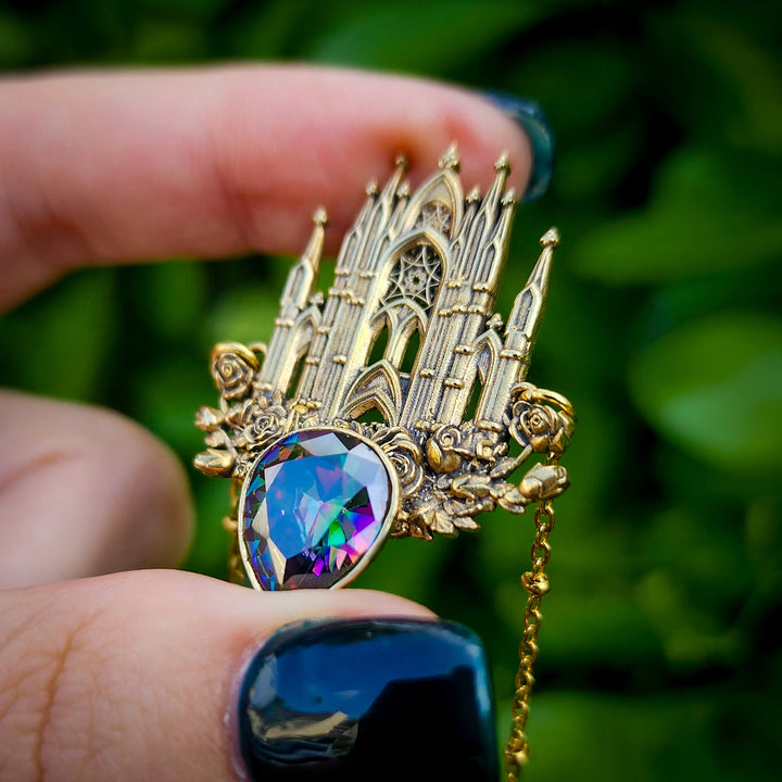 Brass Alexandrite Rose Cathedral Necklace