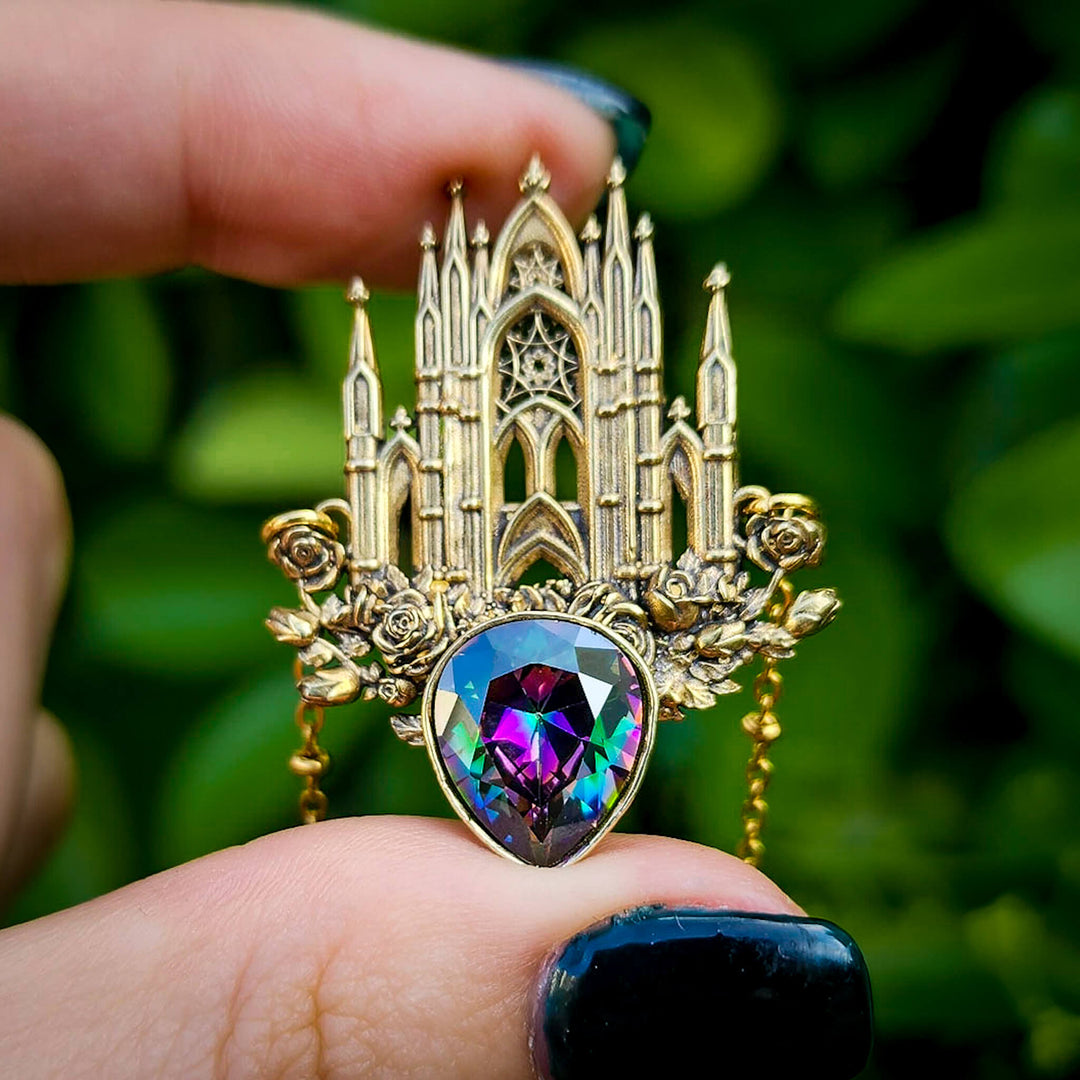 Brass Alexandrite Rose Cathedral Necklace