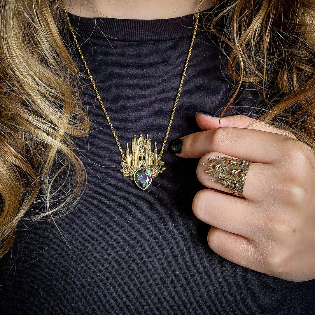 Brass Alexandrite Rose Cathedral Necklace