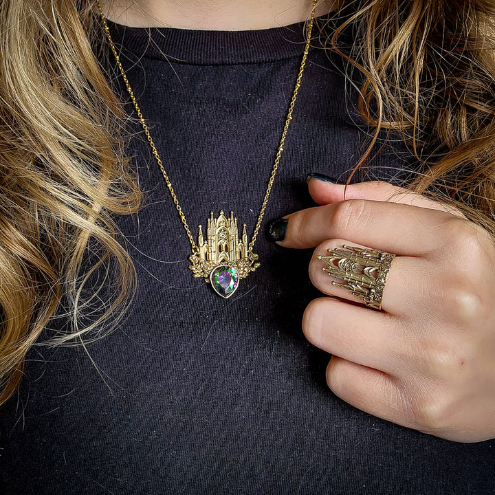 Brass Alexandrite Rose Cathedral Necklace