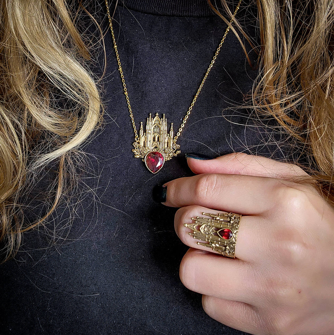 Brass Garnet Rose Cathedral Necklace
