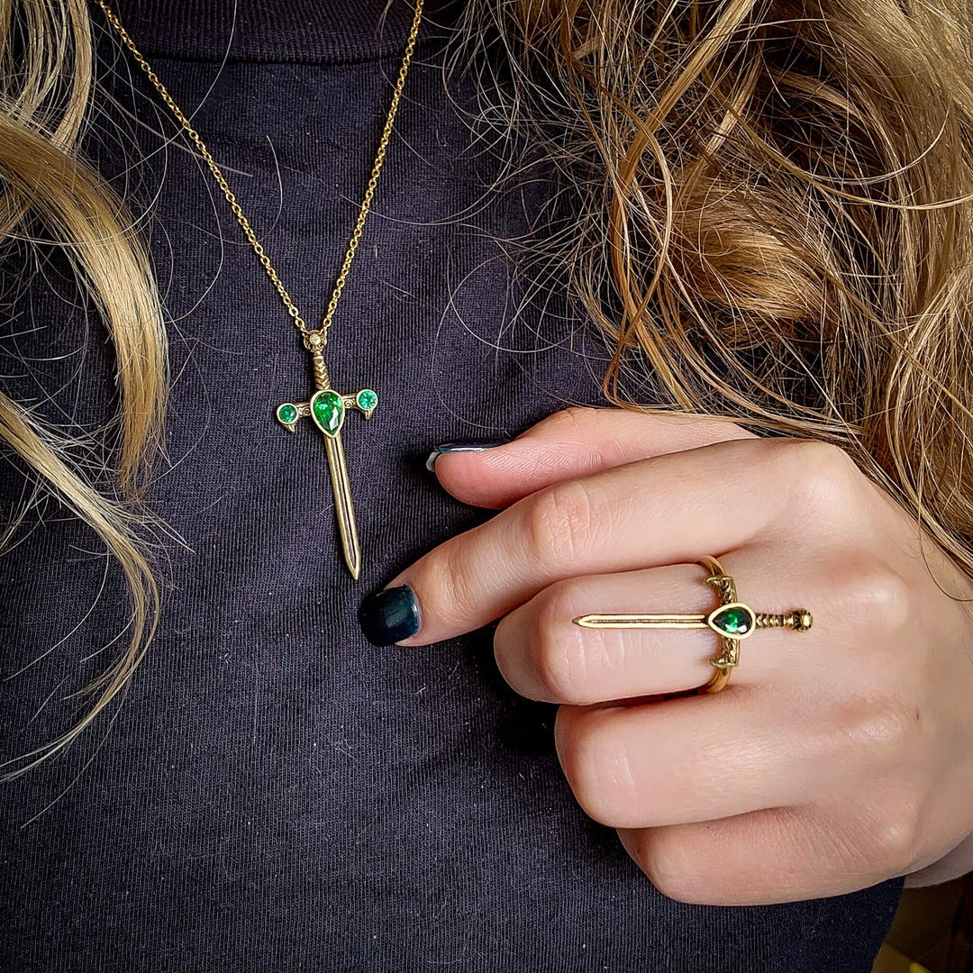 Brass Emerald Sword of the Spirit Necklace