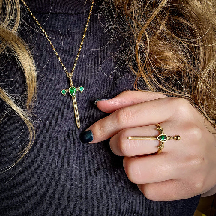 Brass Emerald Sword of the Spirit Necklace