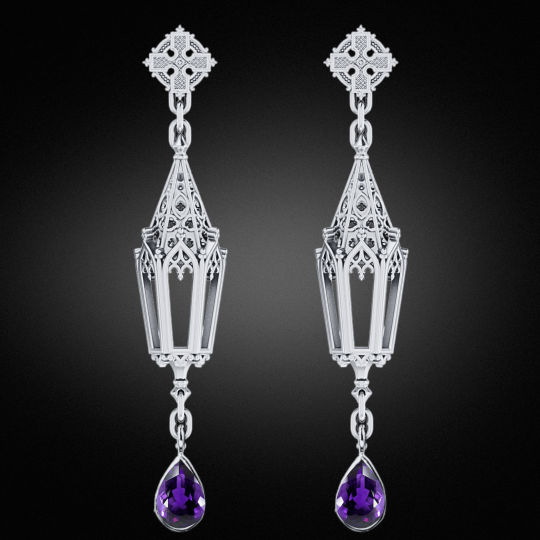 Amethyst Silver Lantern Earrings