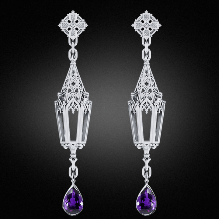 Amethyst Silver Lantern Earrings