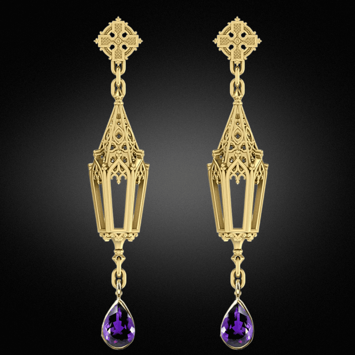 Amethyst Gold Lantern Earrings