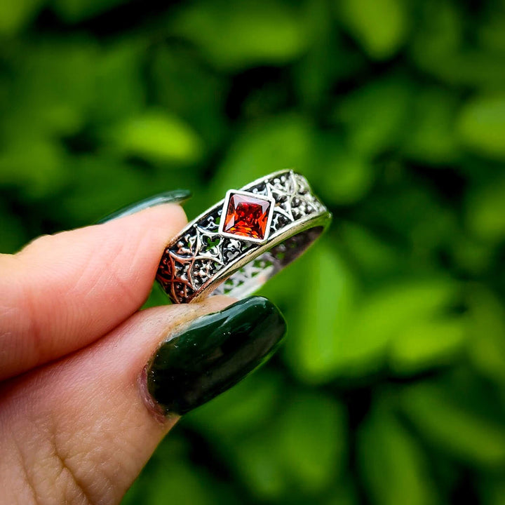 Garnet Gothic Band Ring