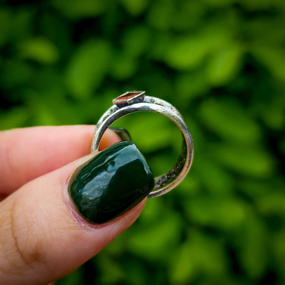 Garnet Gothic Band Ring