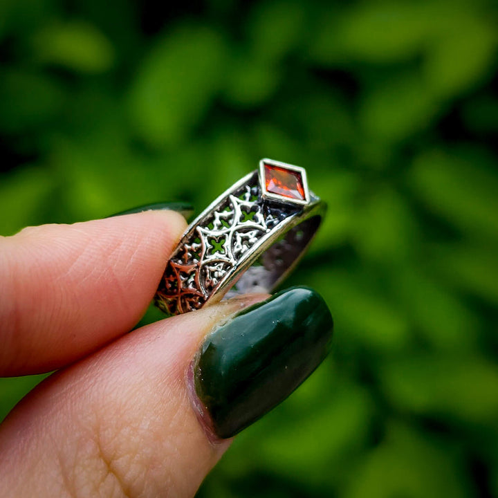 Garnet Gothic Band Ring