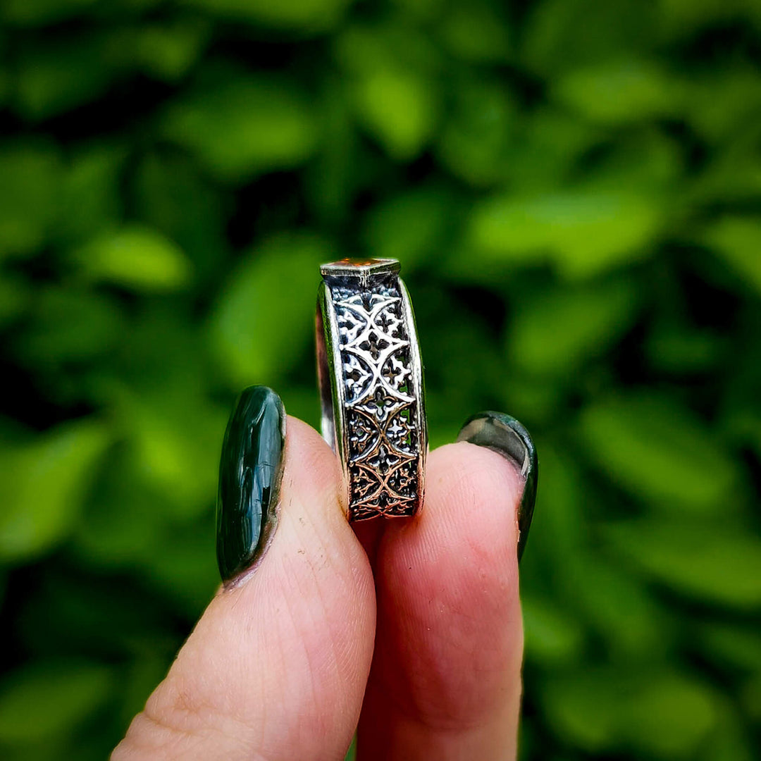 Garnet Gothic Band Ring