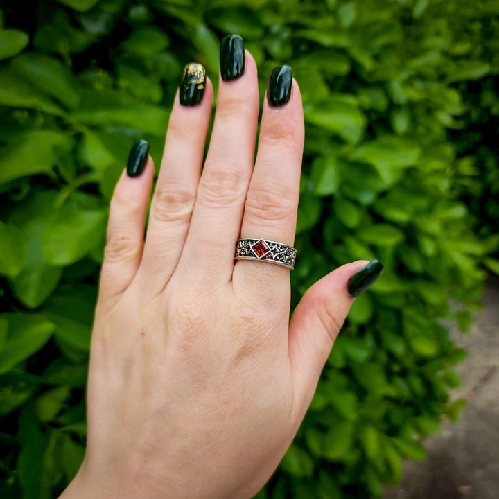 Garnet Gothic Band Ring