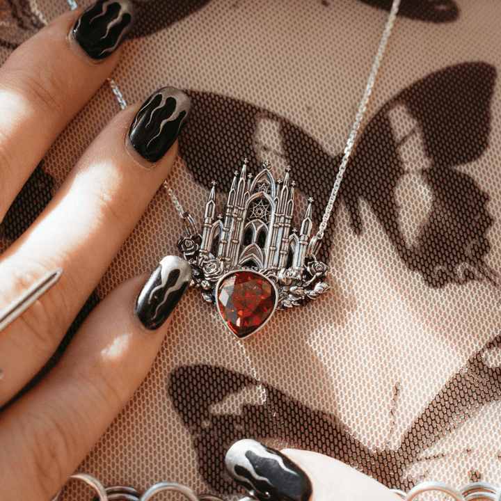 Silver Garnet Rose Cathedral Necklace