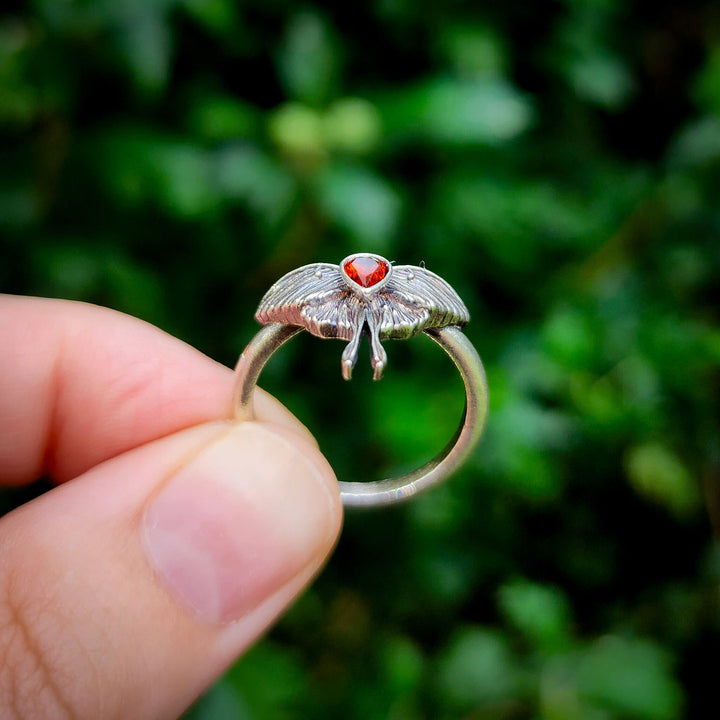 👻 Silver Garnet Mini Luna Moth Ring