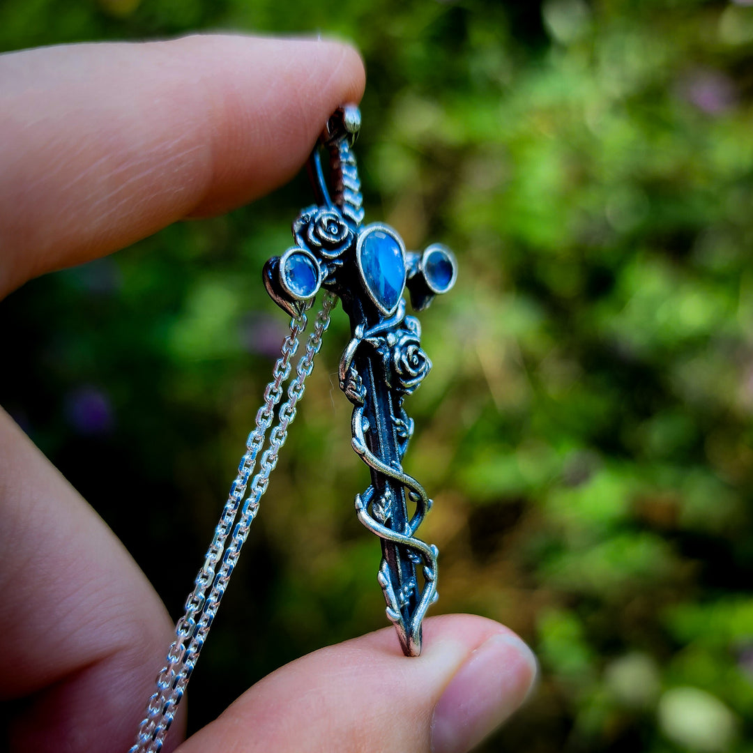 Silver Moonstone Holy Rose Sword Necklace