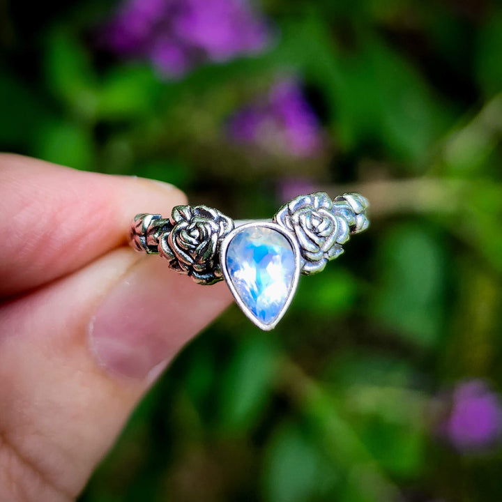 Silver Moonstone Rose Ring