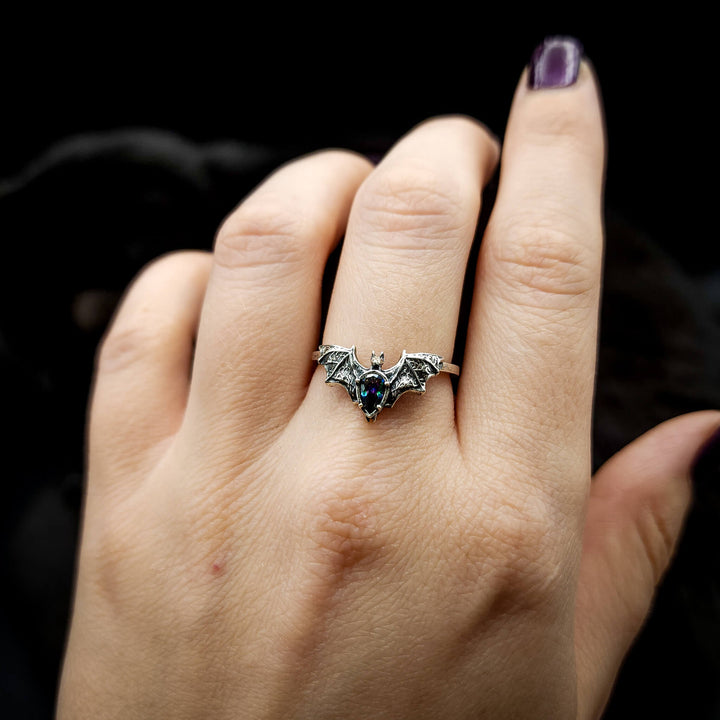 Silver Mystic Topaz Bat Ring