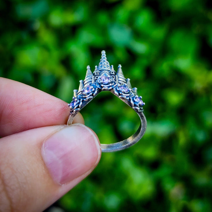 👻 Silver Pink Sapphire Castle Ring