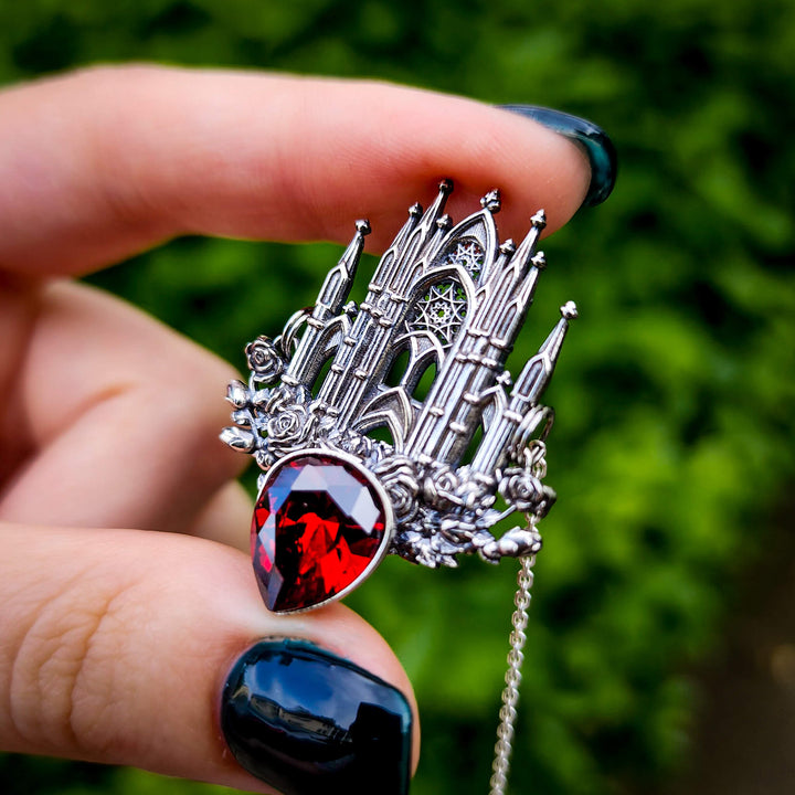 Silver Garnet Rose Cathedral Necklace