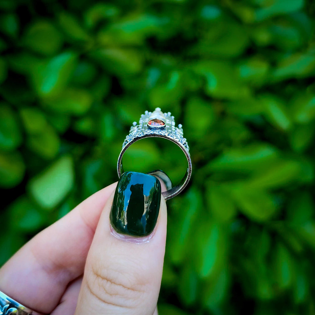 Silver Garnet Rose Cathedral Ring