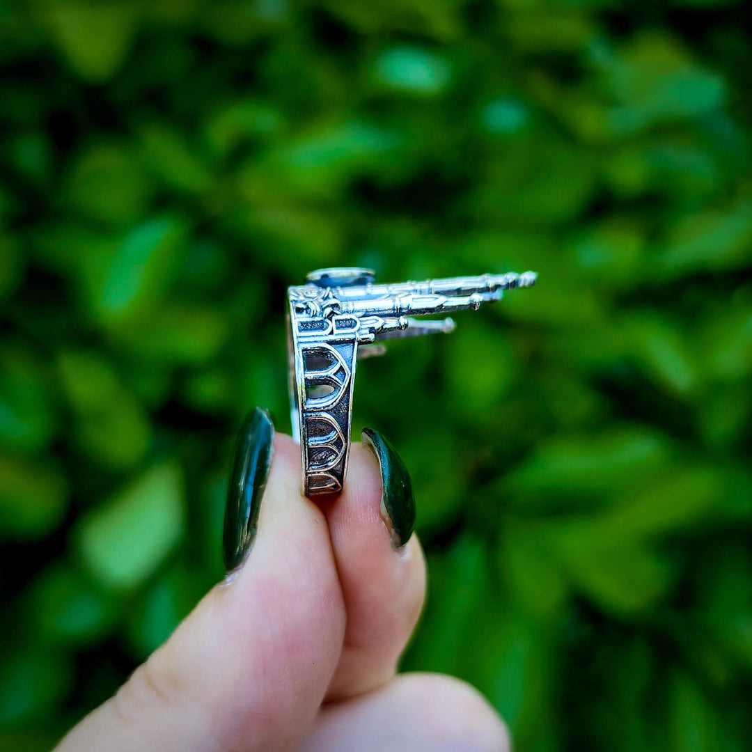 Silver Garnet Rose Cathedral Ring