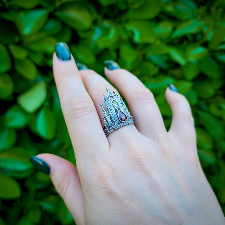 Silver Garnet Rose Cathedral Ring