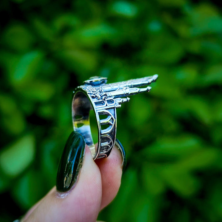👻 Silver Peridot Rose Cathedral Ring