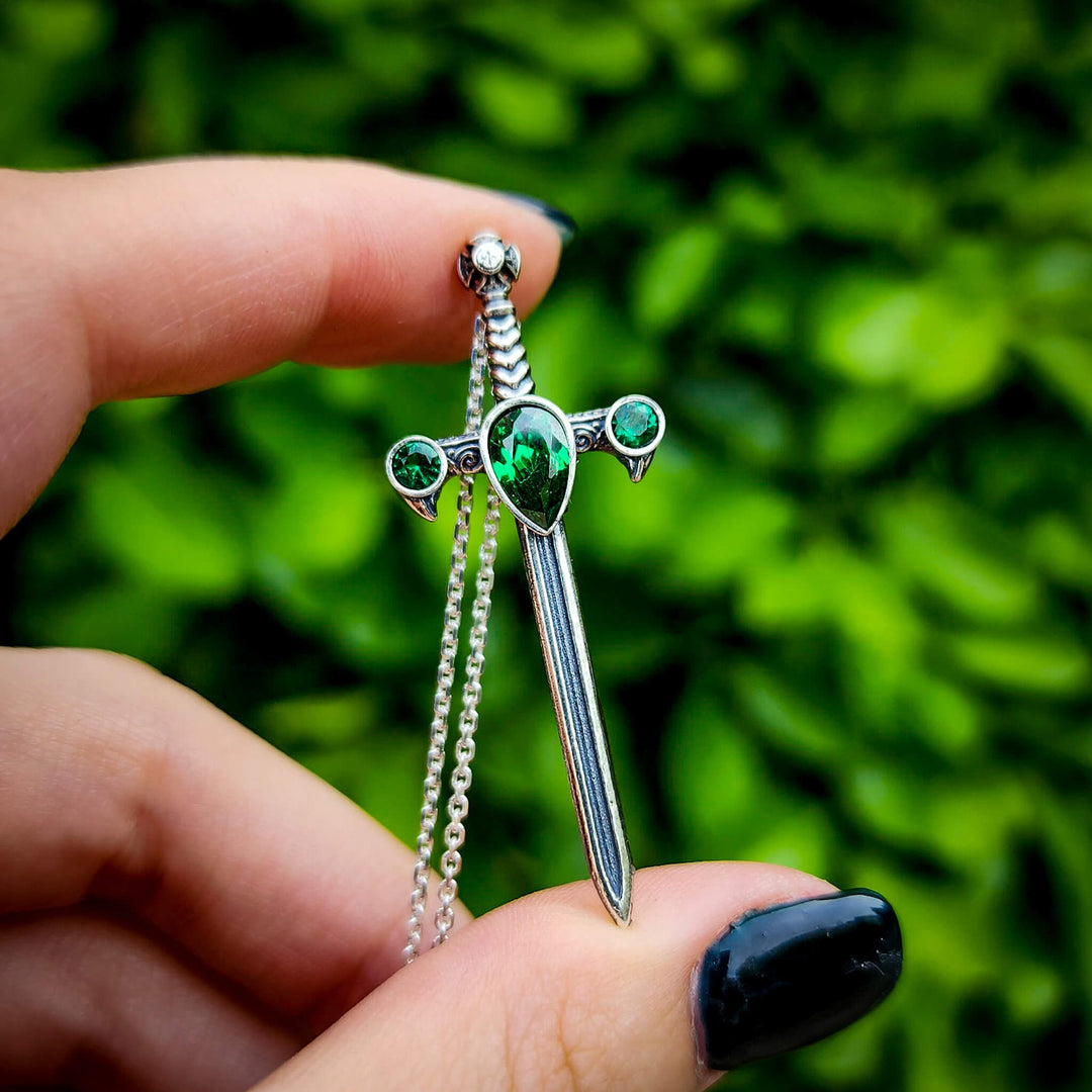 Silver Emerald Sword of the Spirit Necklace