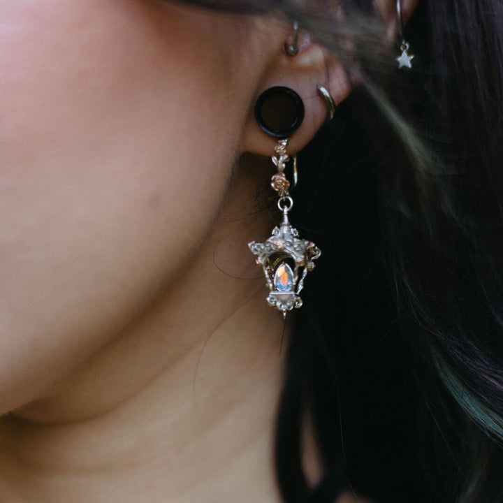 PAYMENT PLAN Rose Lantern Hoop Earrings – Black & Gold Roses