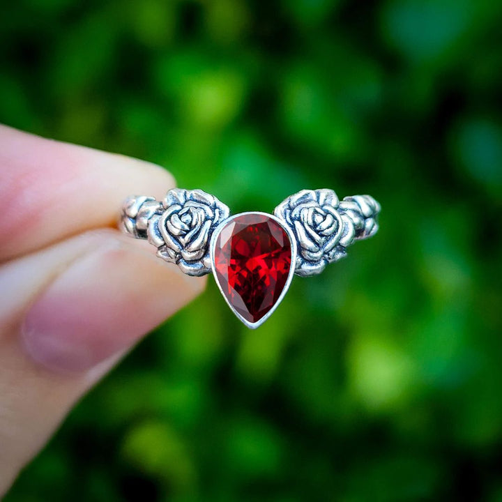 Silver Garnet Rose Ring