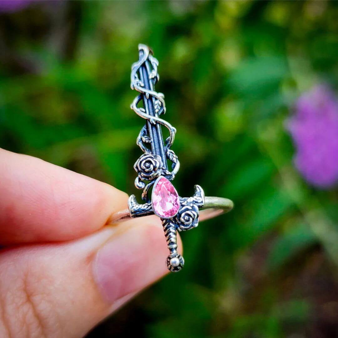 Ashleys Custom Pink Sapphire Rose Sword Ring