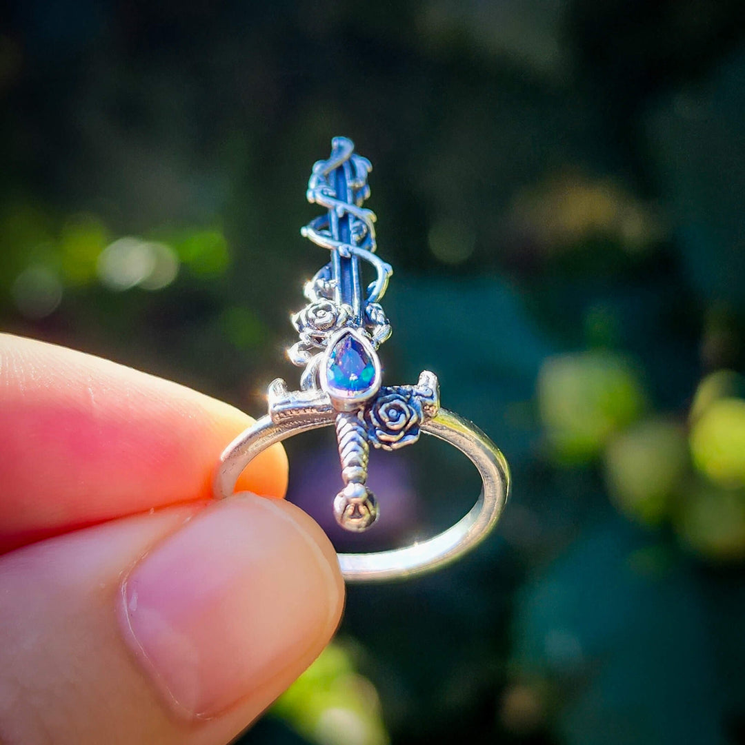 Mystic Topaz Holy Rose Sword Ring Silver